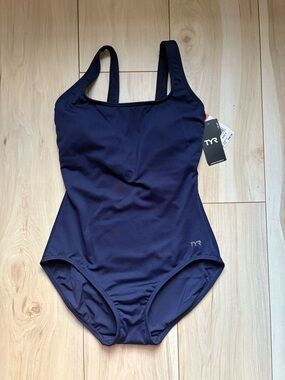 TYR One Piece Swimsuit Size 8 Navy Control Fit UPF 50+ NWT $99